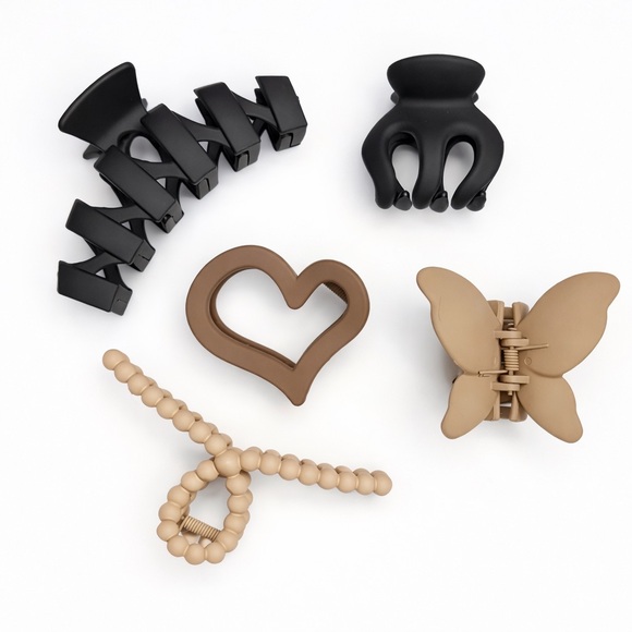 Accessories - Neutral Matte Hair Claw Clips Set | Black, Brown & Beige